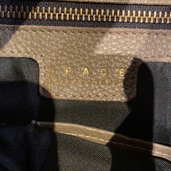 TAUPE-green real leather tote bag with crossbody - Picture 3 of 5